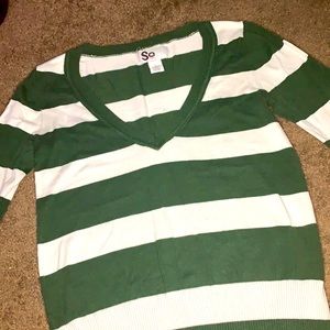 Green and white V-Neck sweater